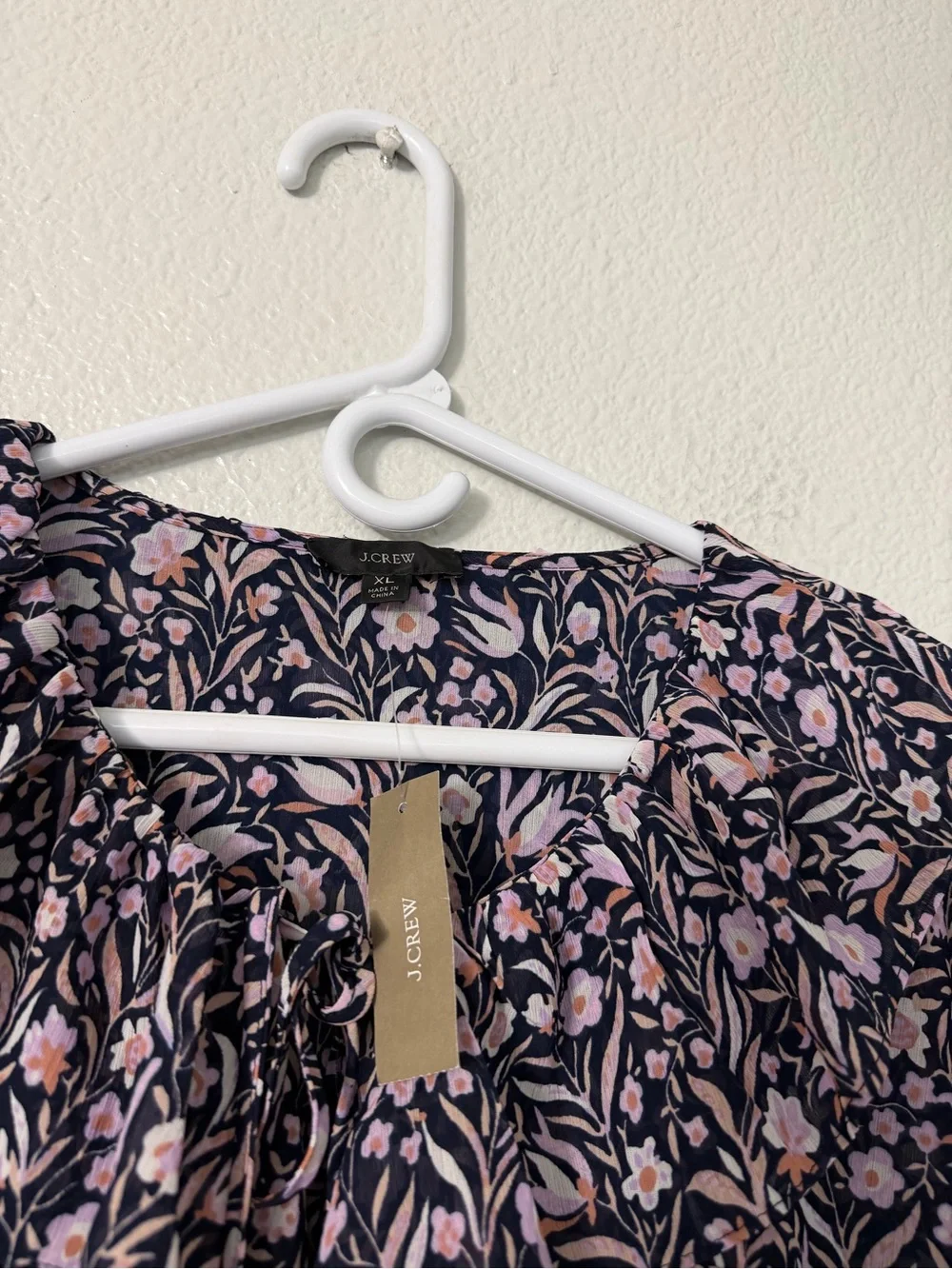 J. Crew Black Floral Ruffle-Sleeve Blouse with Pink Print Sz XL